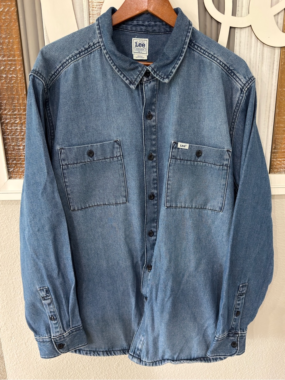 Lee Workwear Denim Shirt Jacket XL Medium Wash Utility Shacket 100% Cotton